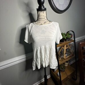 Altar'd State White Peplum Short Sleeve Blouse